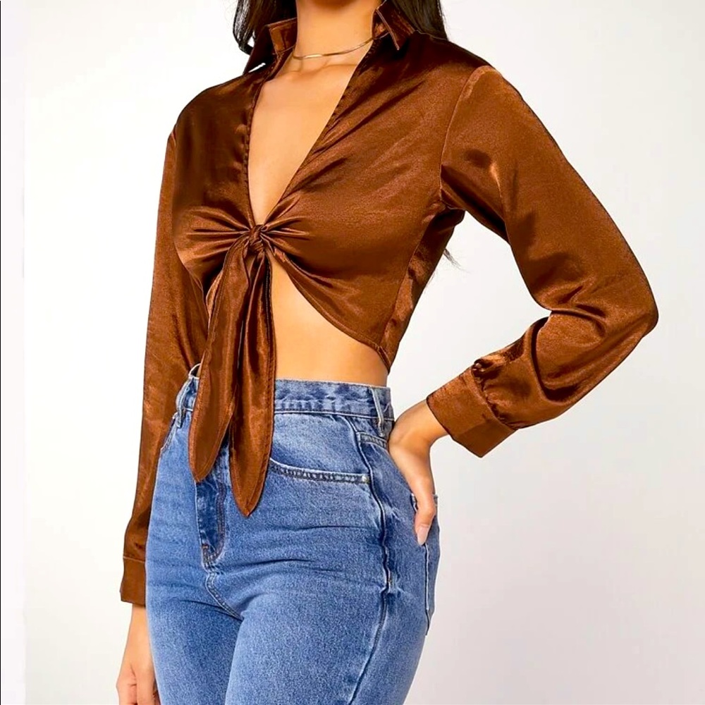 Satin front tie top